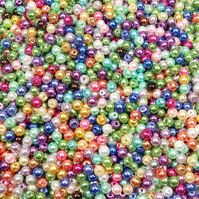 TOAOB 1000pcs Glass Pearls Multicolored Round Tiny Loose Imitation Pearl Beads 4mm for Jewelry Making Craft Decoration