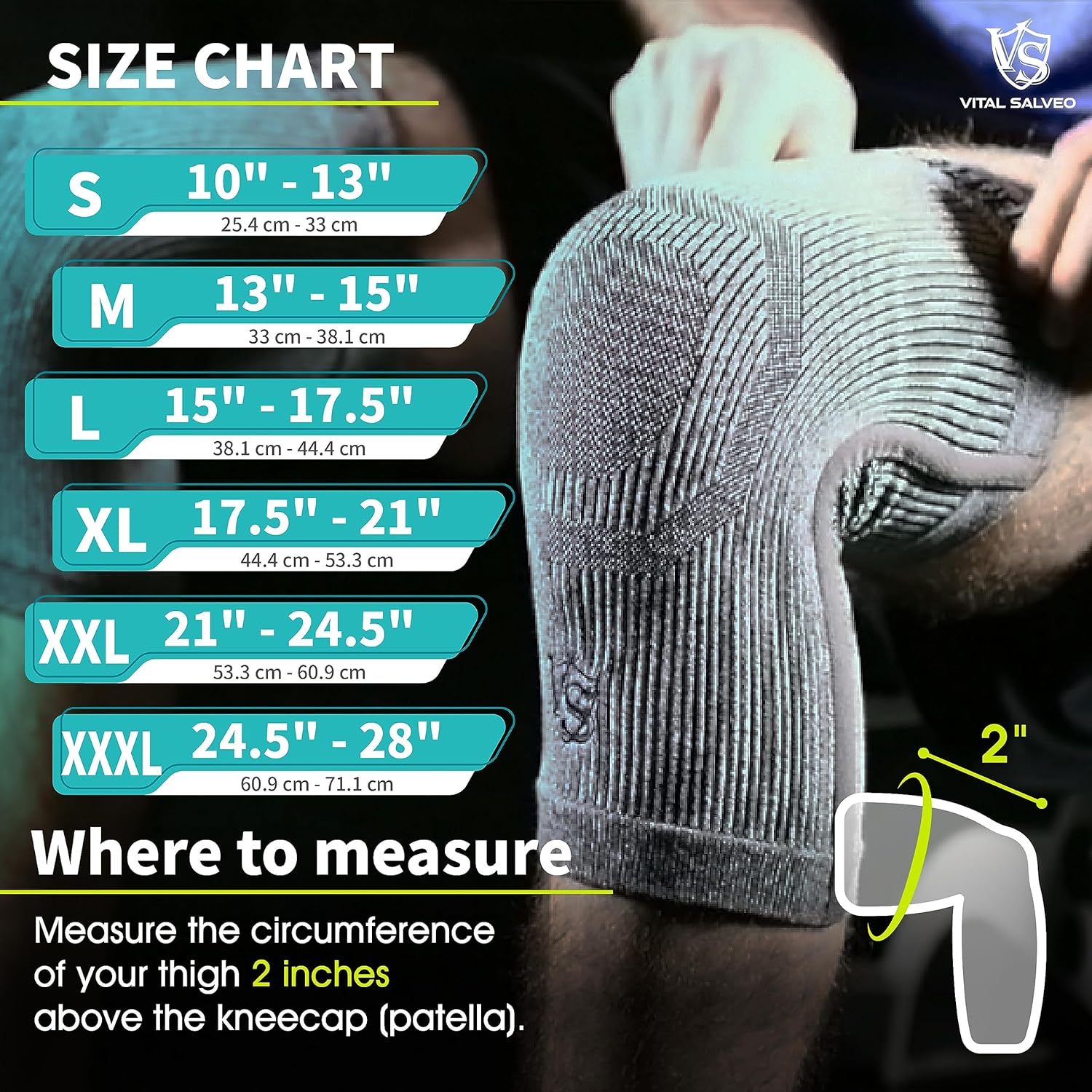 Vital Salveo S-Support 3D Bio-Dynamic Recovery Knee Sleeve – High-Impact Compression for Athletes, Stability & Training-Light Grey (1 Pair)/M