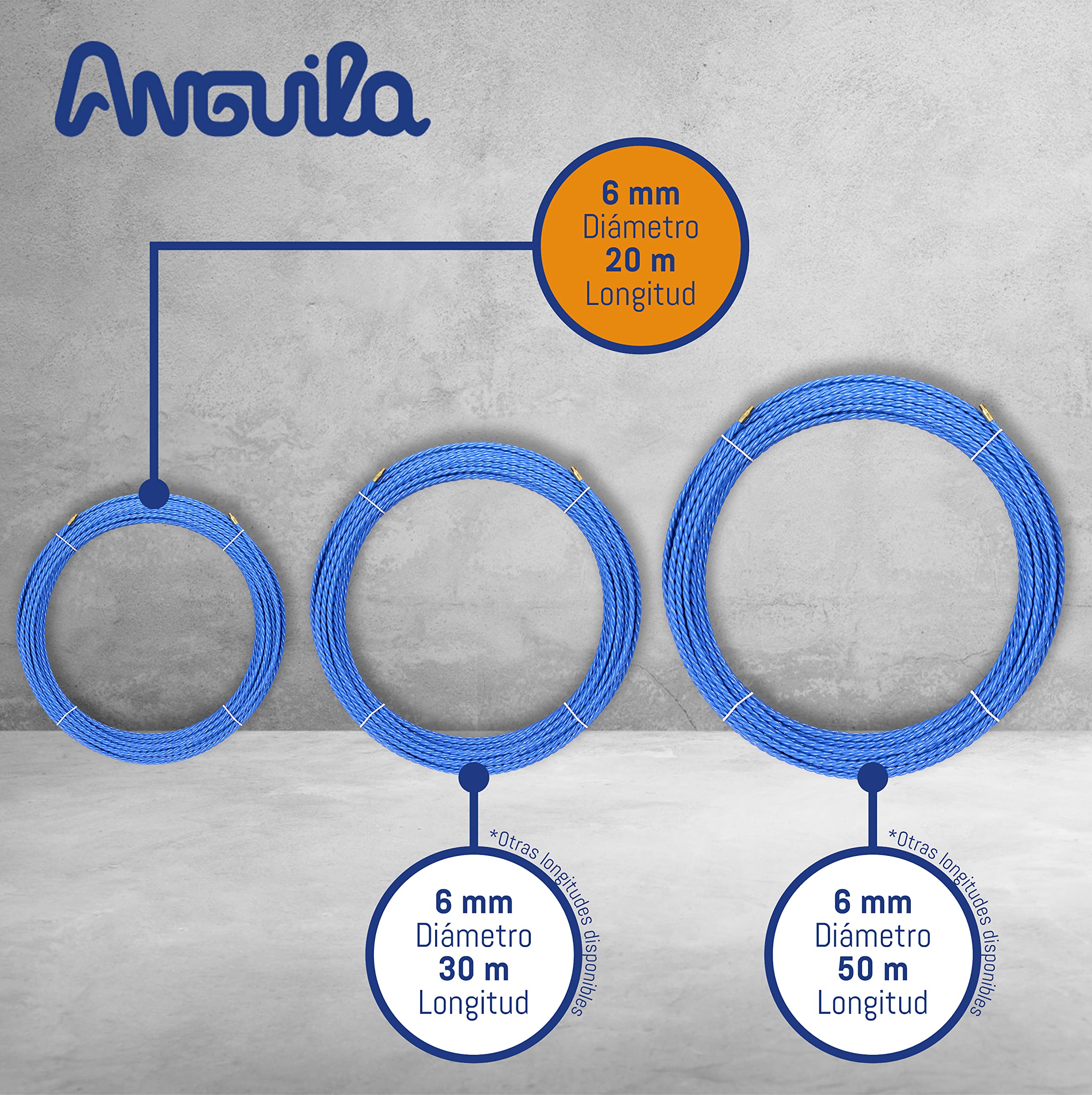 Anguila Guía Pasacables Semiindustrial Poliéster Triple Azul ⌀6mm 20m