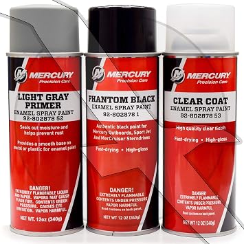 MERCURY/Mercruiser Phantom Black OEM Engine Primer Spray Paint Clear Coat Kit