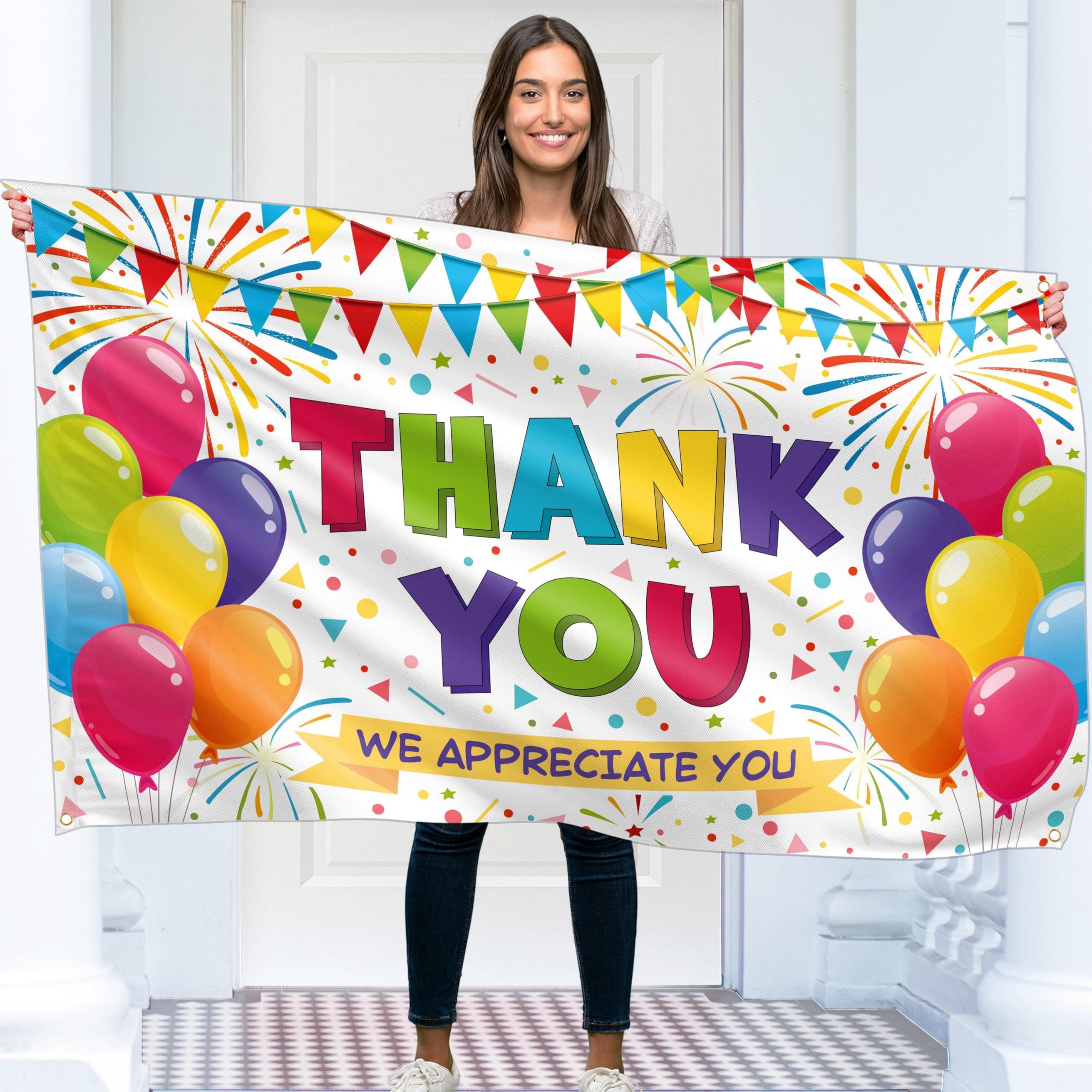 Thank You Banner, We Appreciate You Banner 5ft x 3ft, Appretiation Decorations for Employee of the Year Coworker, Staff