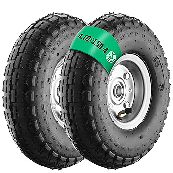 Kit Pneumatici 4.10/3.50-4 Con Camera D'Aria - Per Carrelli Da Trasporto, Rimorchi E Carrelli Da Giardino