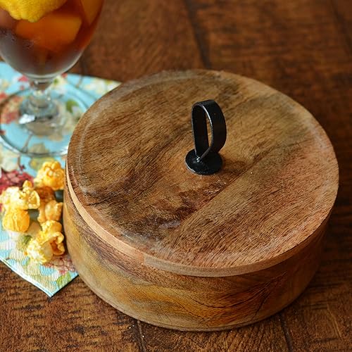 Miniatura 6 de WHW Whole House Worlds Caja decorativa Loop Top, estilo moderno de granja, madera de mango natural, hierro negro, marrón nuez rústica, 7.5 pulgadas