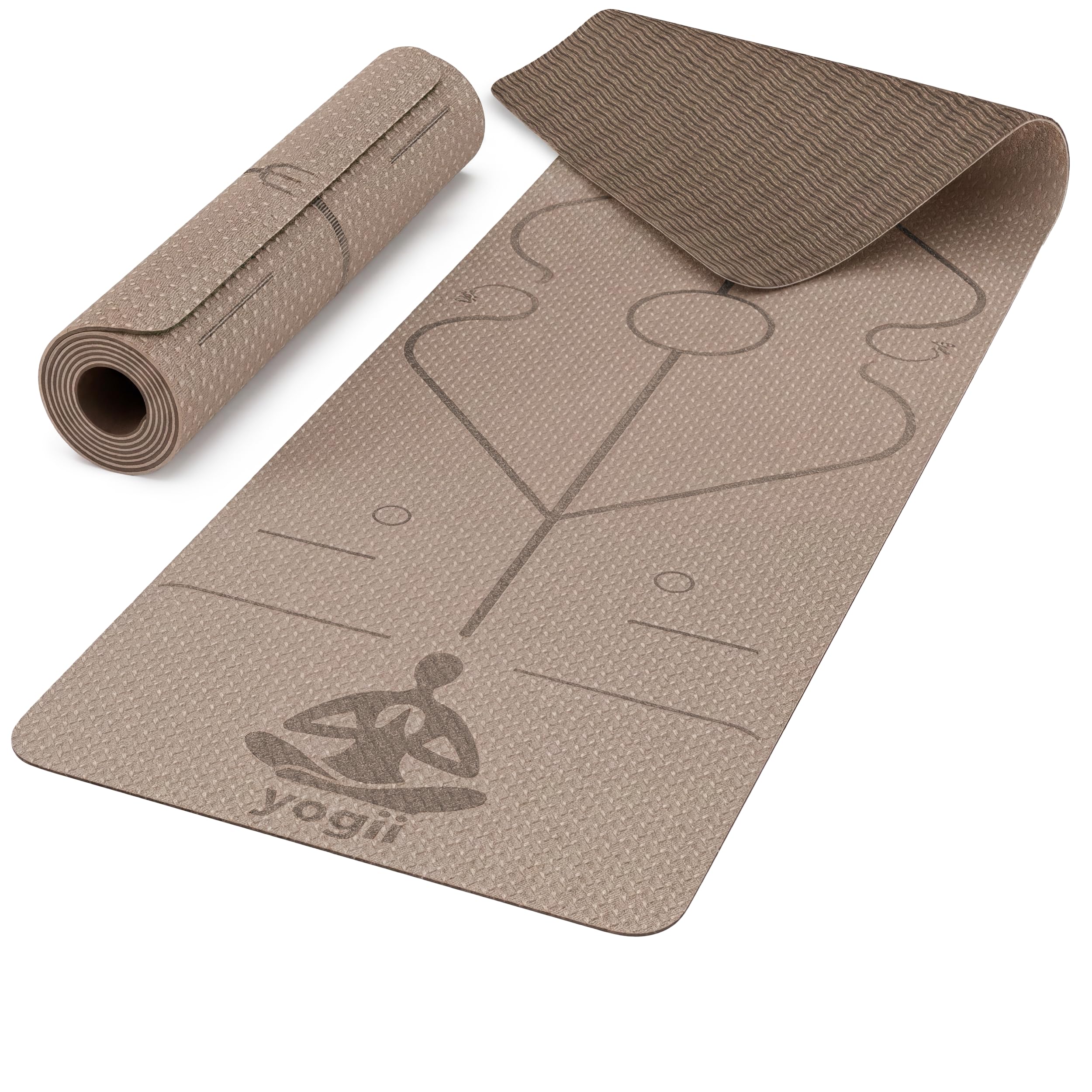 Yogii Yoga matte 6 mm rutschfest - TPE Fitnessmatte für Yoga, Pilates & Home Workout - Anti-Rutsch Sportmatte mit Alignment Linien - Gymnastikmatte für Damen & Herren