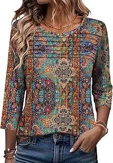 Sponsored Ad - Zeagoo Womens Tops 3/4 Length Sleeve Blouses Dressy Casual Shirt Pleated Front Tunic Floral Printed Spring ...