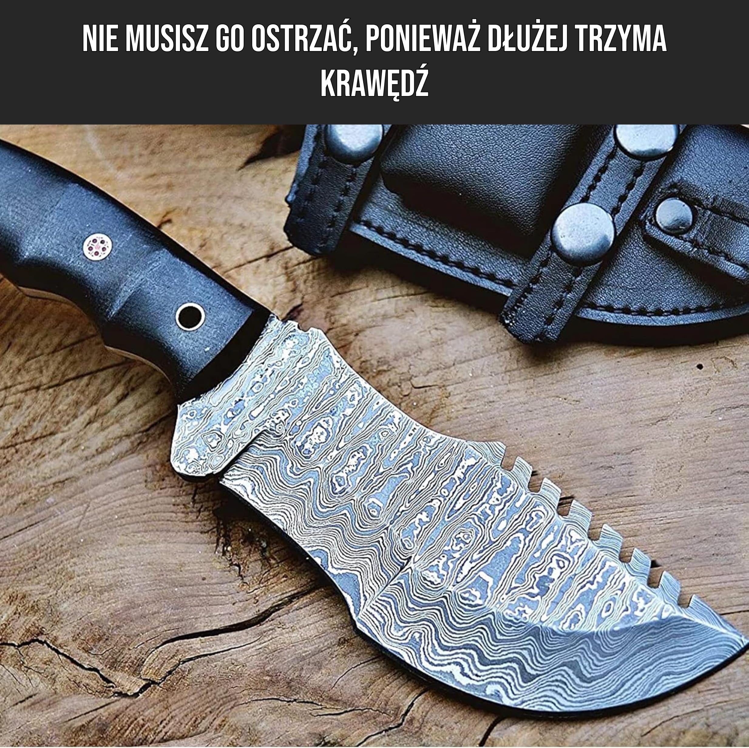 BIGCAT ROAR Ręcznie wykonany nóż z Damaszku – Full Tang Fixed Blade nóż myśliwski z pochwą i drewnianym uchwytem z drewna orzechowego – nóż outdoorowy EDC, 25,4 cm – Black Jaguar