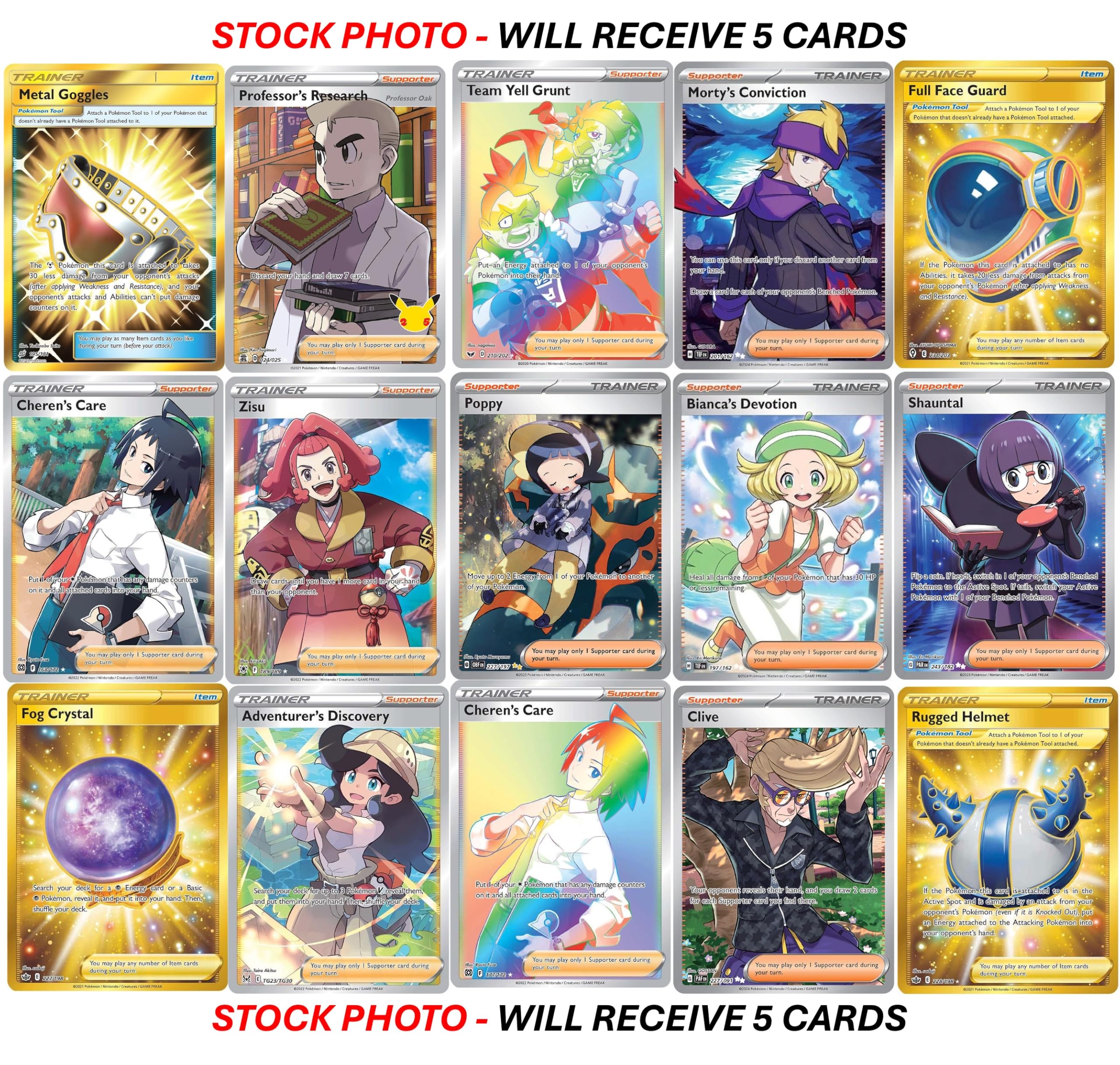 Amazon.com: Pokemon 5 Full Art Trainer Card Lot - X1 Secret Rare, X4 Full  Art Etched Cards