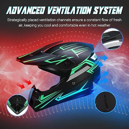 Miniatura 3 de Oryxearth Casco de Dirt Bike con certificado DOT, casco de motocicleta todoterreno para adultos con gafas, guantes y máscara con tamaño ML (rojo,