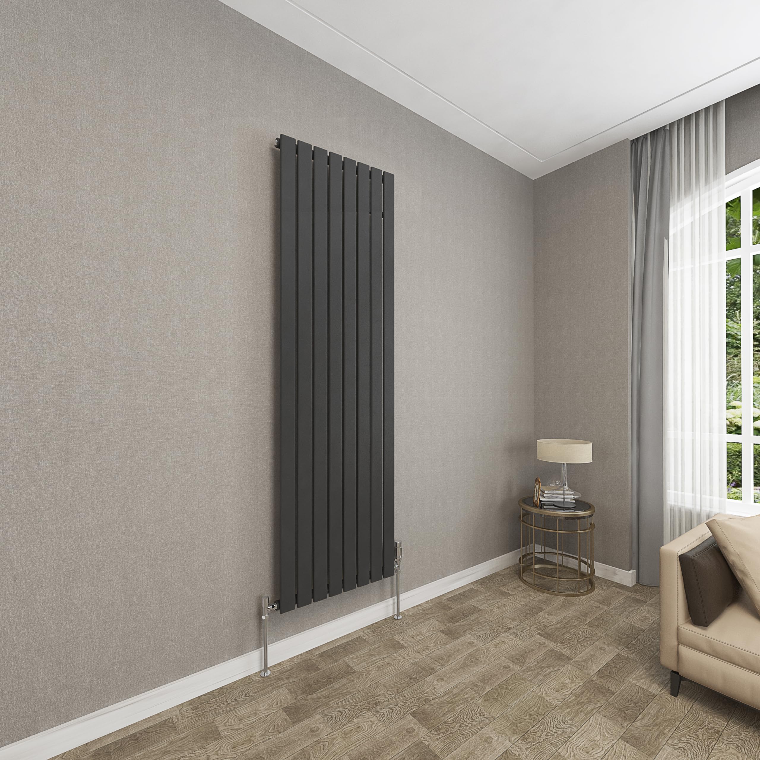 Sky bathroom | 1800x544mm Vertical Designer Radiators Black Flat Panel Single Panel Central Heating Radiator โ image 1