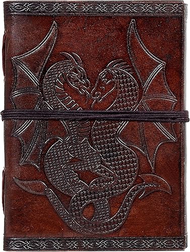 Miniatura 2 de Libro de páginas en blanco de doble dragón hecho a mano de cuero sin forro 5 x 7 marrón