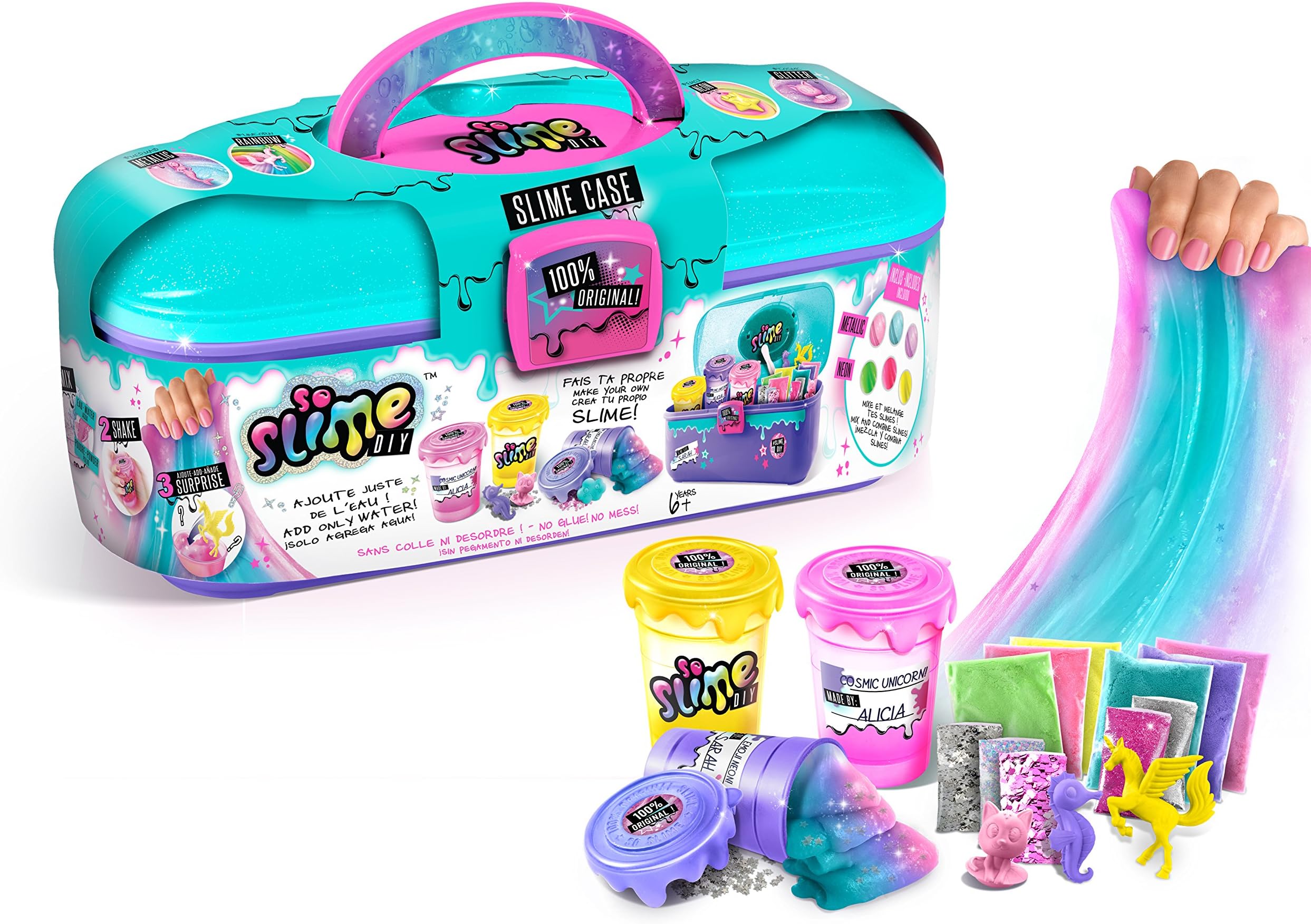 So Slime DIY Slime Case, Original, Complete Kit in a Handy Case, No mMess, Just Add Water, Stickers and 4 Surprise Characters Included