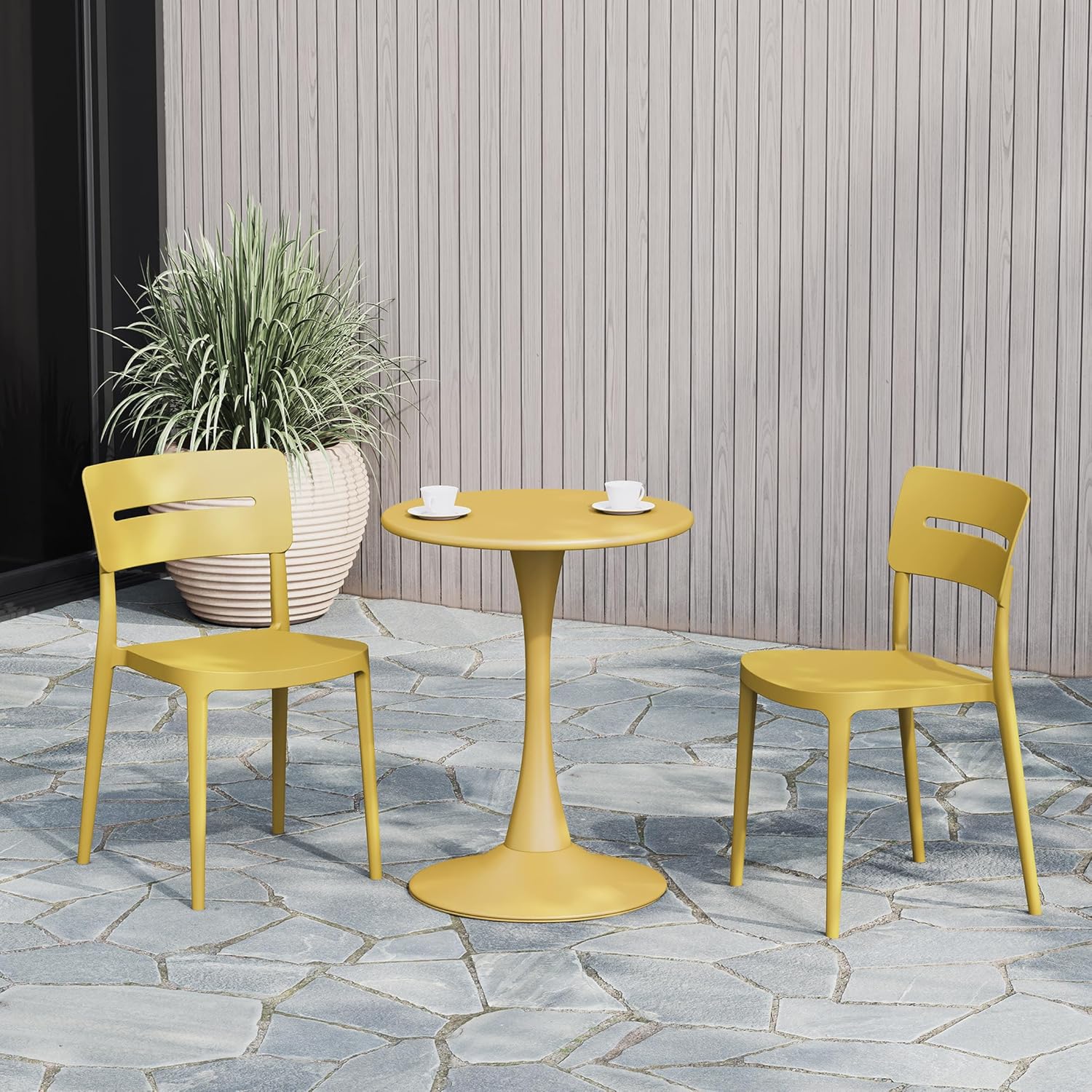 WestinTrends Playa Outdoor Modern Stackable Plastic Patio Dining Chairs (Set of 2), Yellow