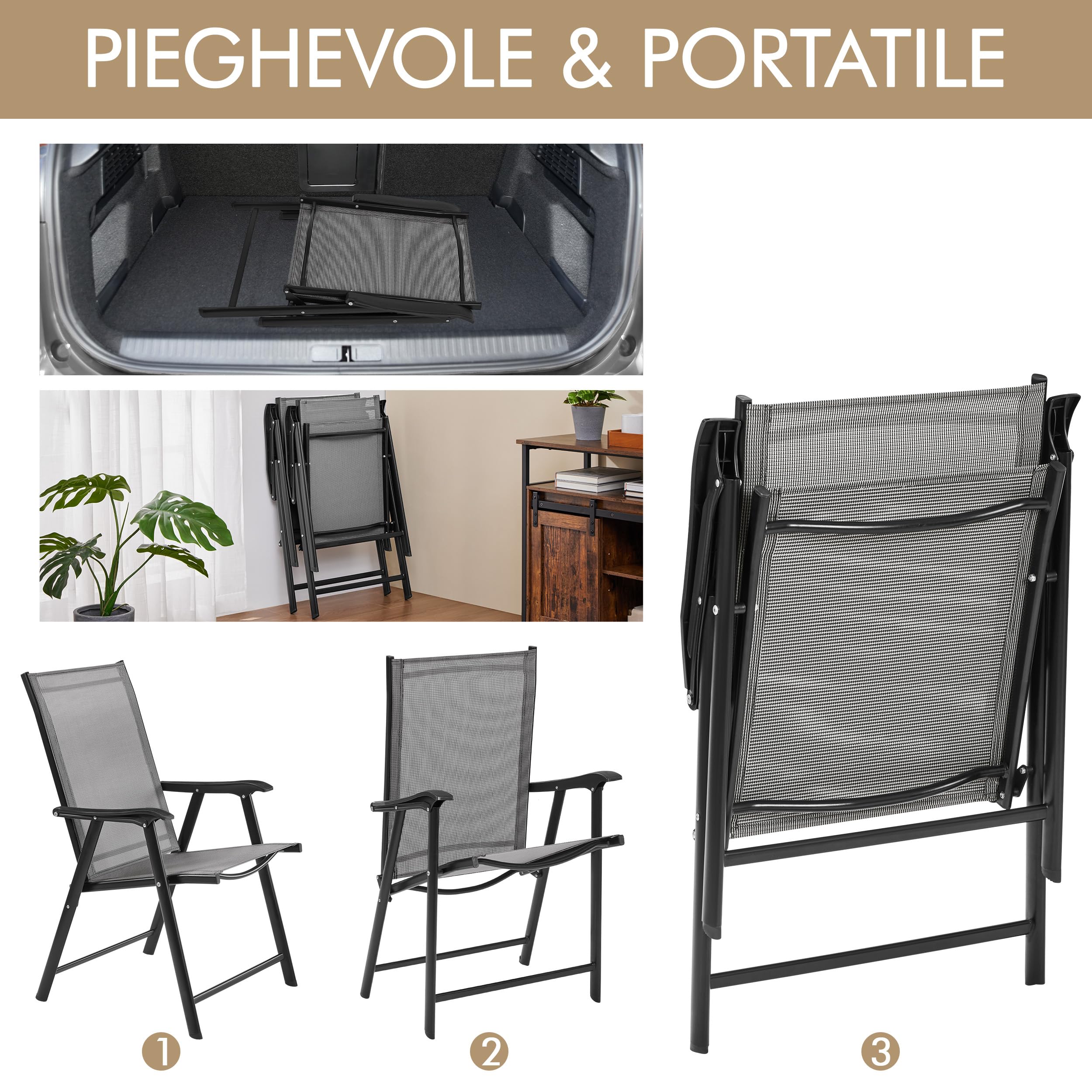 Yaheetech Set di 2 Sedie da Giardino Pieghevoli con Braccioli in Tela Grigio