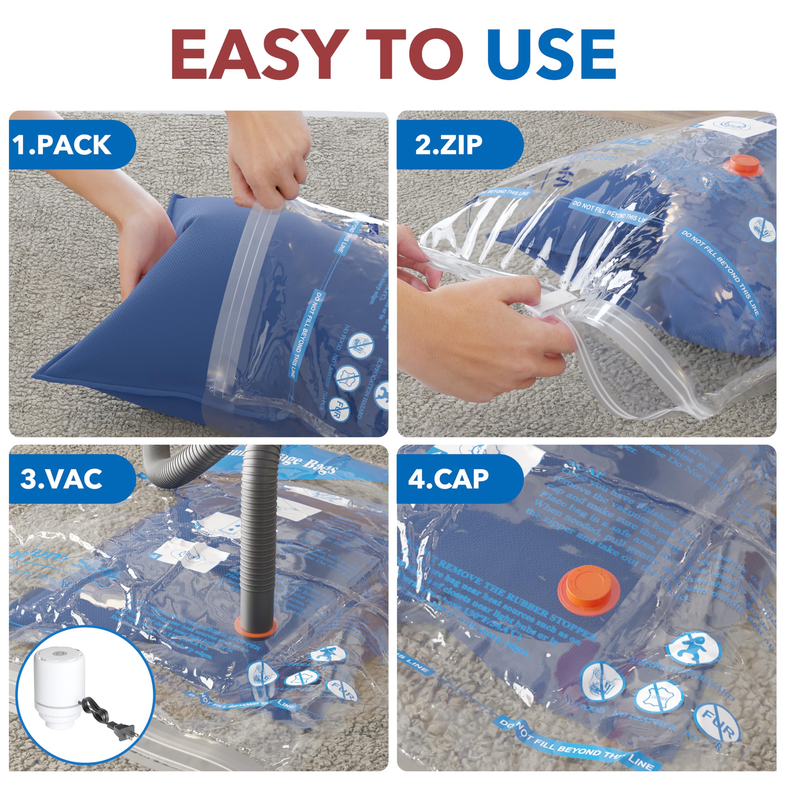 Vacuum Storage Bags 12 Jumbo, Space Saver Sealer Bags, Airtight Compression Bags for Clothes Pillows, Comforters, Blankets, Bedding - Image 3