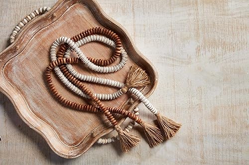 Miniatura 9 de Mud Pie Guirnalda de cuentas de madera, blanco