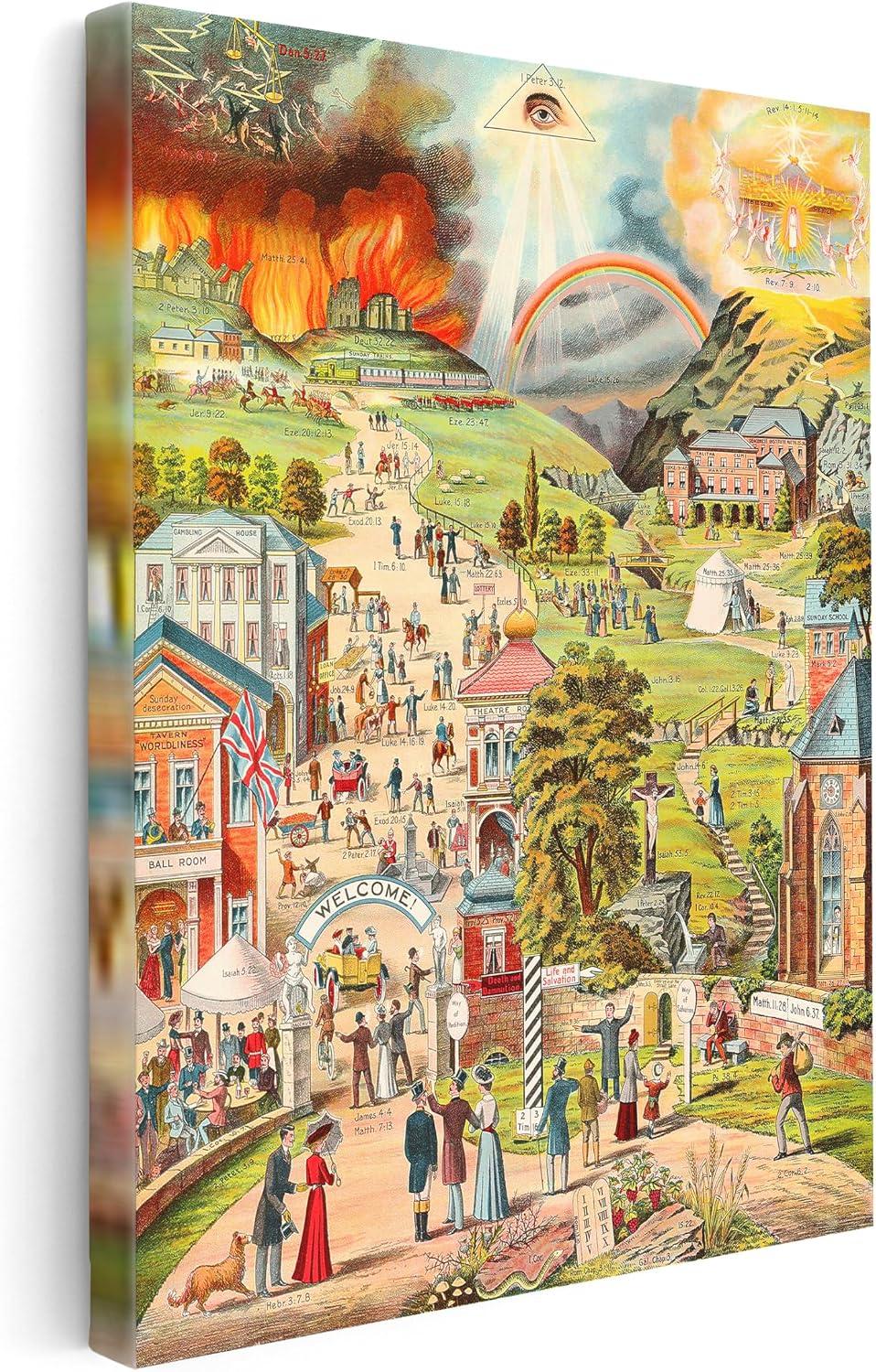 Poster Master The Broad and The Narrow Way Canvas - Retro Christian Print - Jesus Art - Religious Wall Design - Heaven & Hell Art - Office or Living Room Decor - 8x10 STRETCHED Canvas