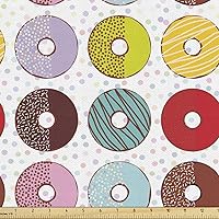 Vista 19 de Lunarable Tela portuguesa de The Yard, flores medievales antiguas en marcos cuadrados a cuadros, diseño de mosaico, tela decorativa para tapicería