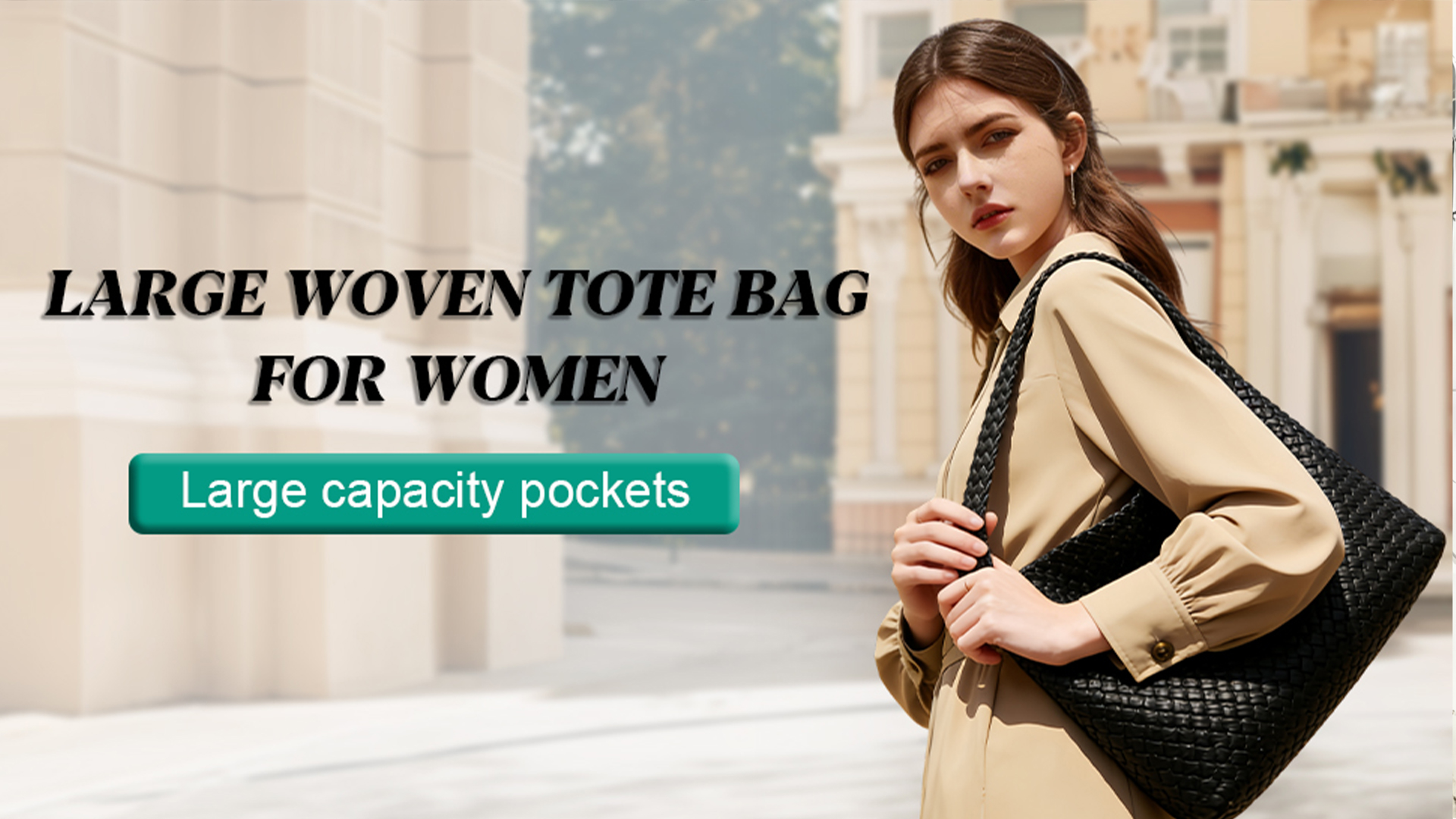 Bolso Tote Hobo de Cuero Vegano Tejido con Estuche para Mujer miniatura 7