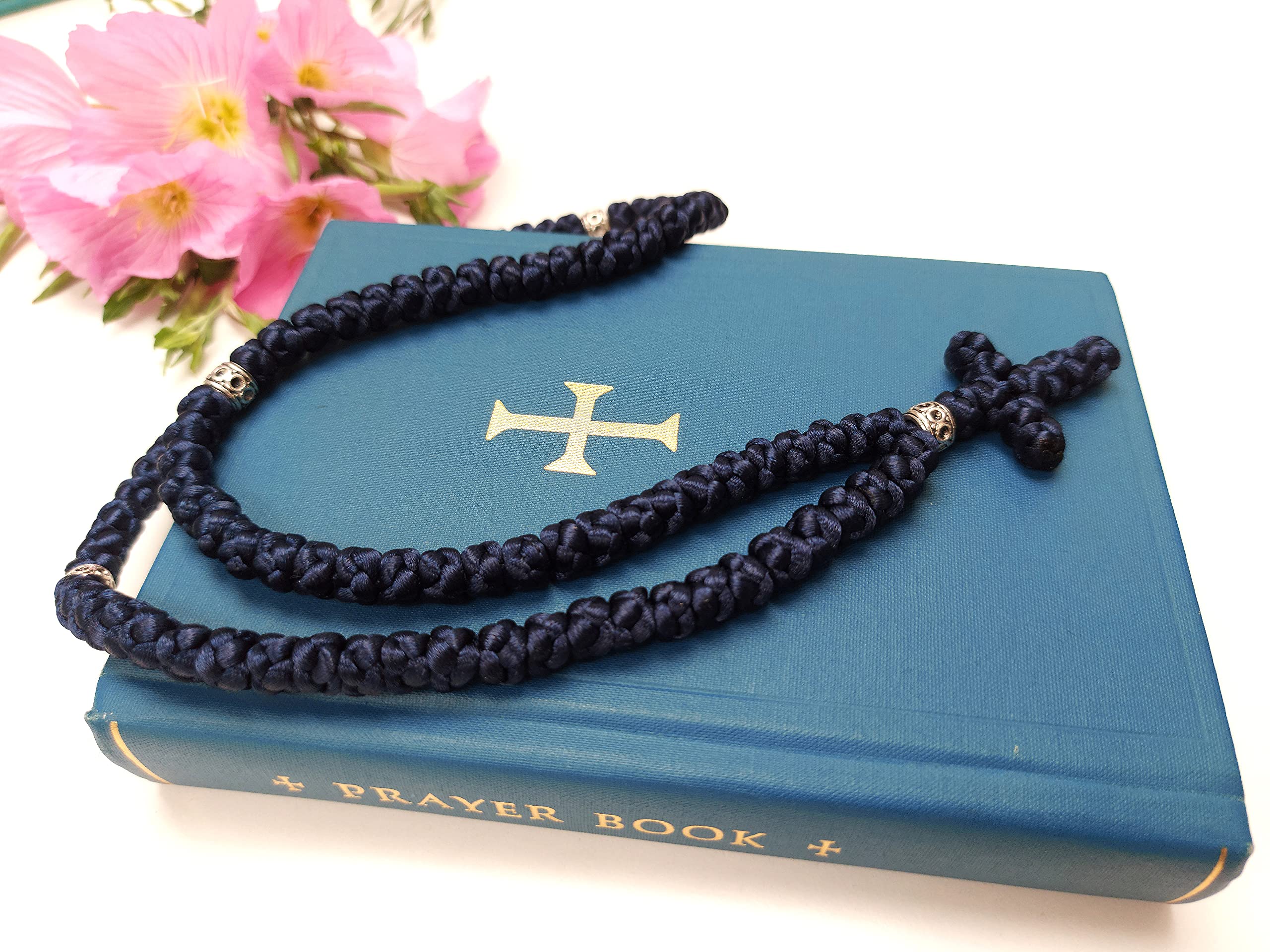Monastery Vodoca Christian 100-knot Prayer Rope ? Smooth Silk Satin Cord (Navy Blue)