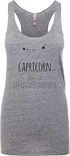 Capricorn Zodiac (Boss of the Entire Universe), Women's Graphic Racerback Tank Top by Moonlight Makers, Gift for Her, Shirts with Sayings, Yoga Tee