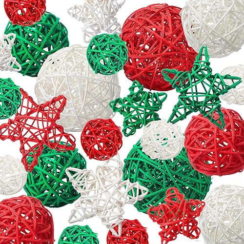 26 bolas decorativas de Navidad, orbes decorativas para tazones, decoración de mesa de Navidad, bolas de mimbre en forma de estrella, bolas