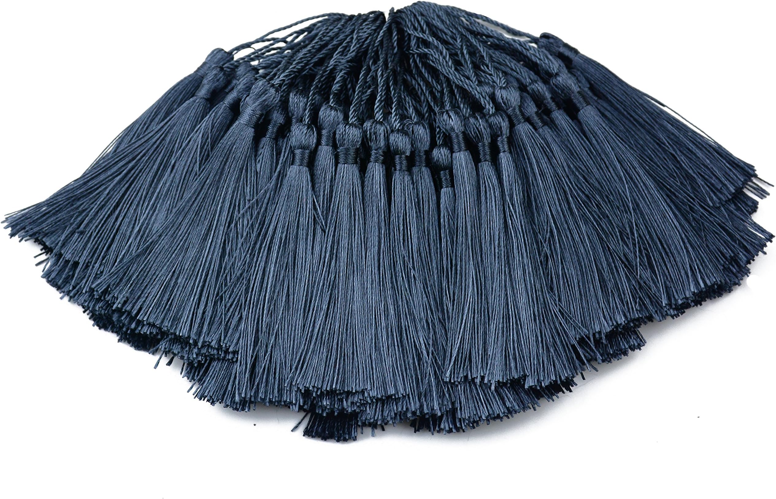 Makhry 100pcs 13cm/5 Inch Silky Floss Bookmark Tassels with 2-Inch Cord Loop and Small Chinese Knot for Jewelry Making, Souvenir, Bookmarks, DIY Craft Accessory (Dark Grey)