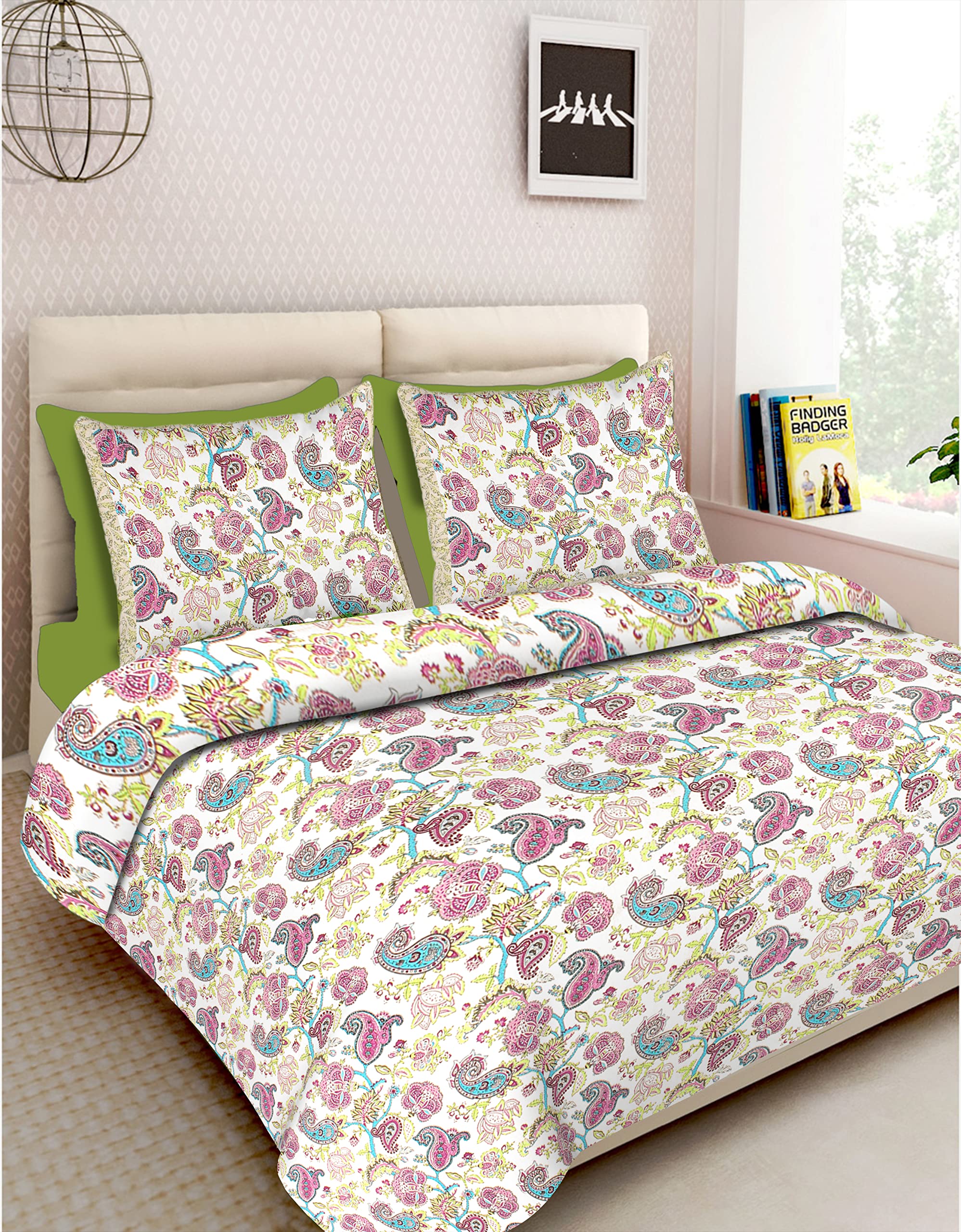 RHF 100% Cotton Printed King Size Double Bedsheet with Two Pillow Cover (100 X106 Inches),Purple-picture-27