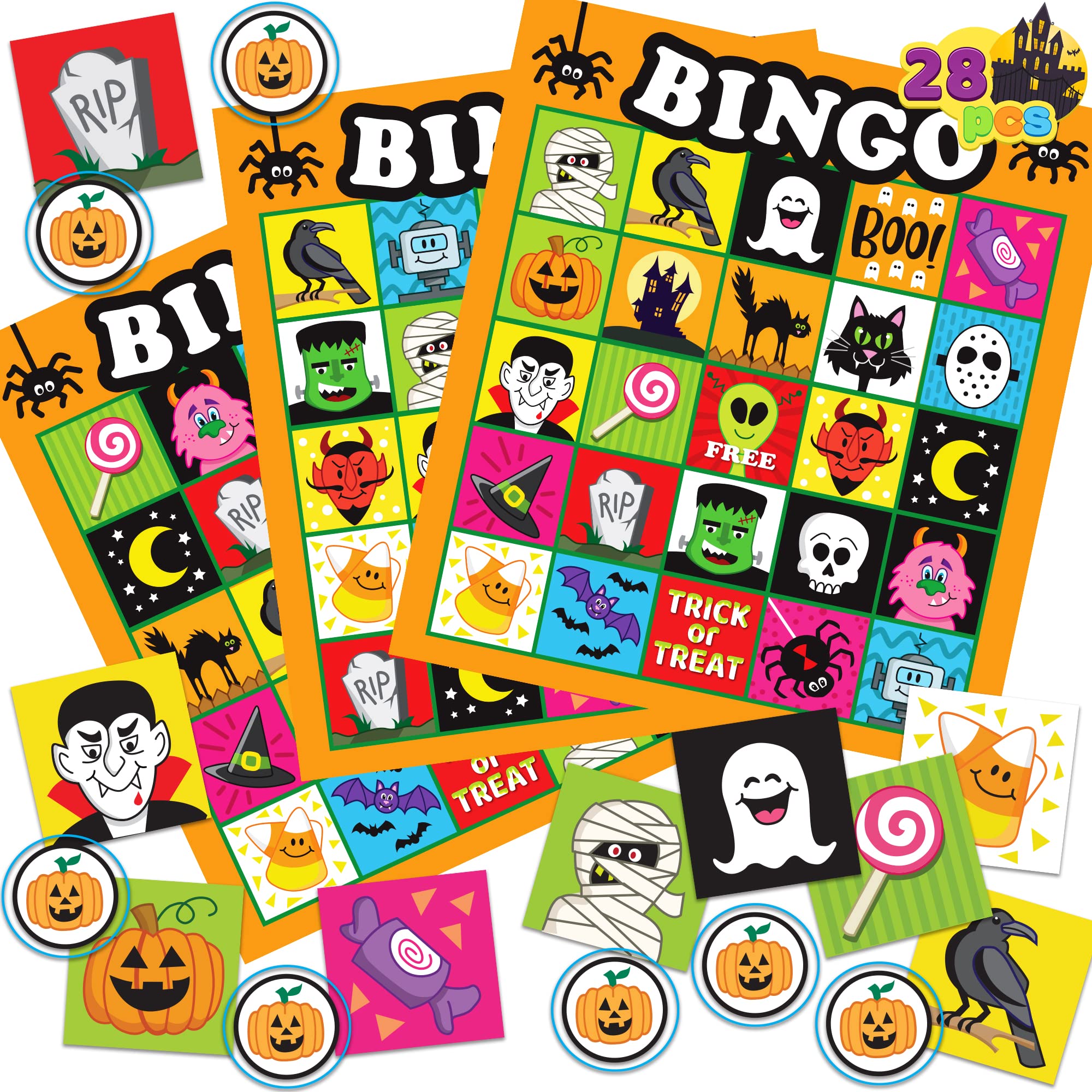 Amazon.com: JOYIN Halloween Bingo Game Card for Kids Adults Party Games, 28  Pcs Halloween Game for Family Activities, Halloween Party Favor, School  Classroom, Large Group : Toys & Games