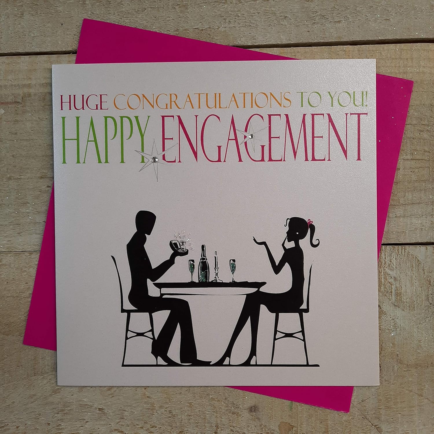 WHITE COTTON CARDS Code N58 Huge Congratulations to You! Happy Engagement Hand Finished Engagement Card