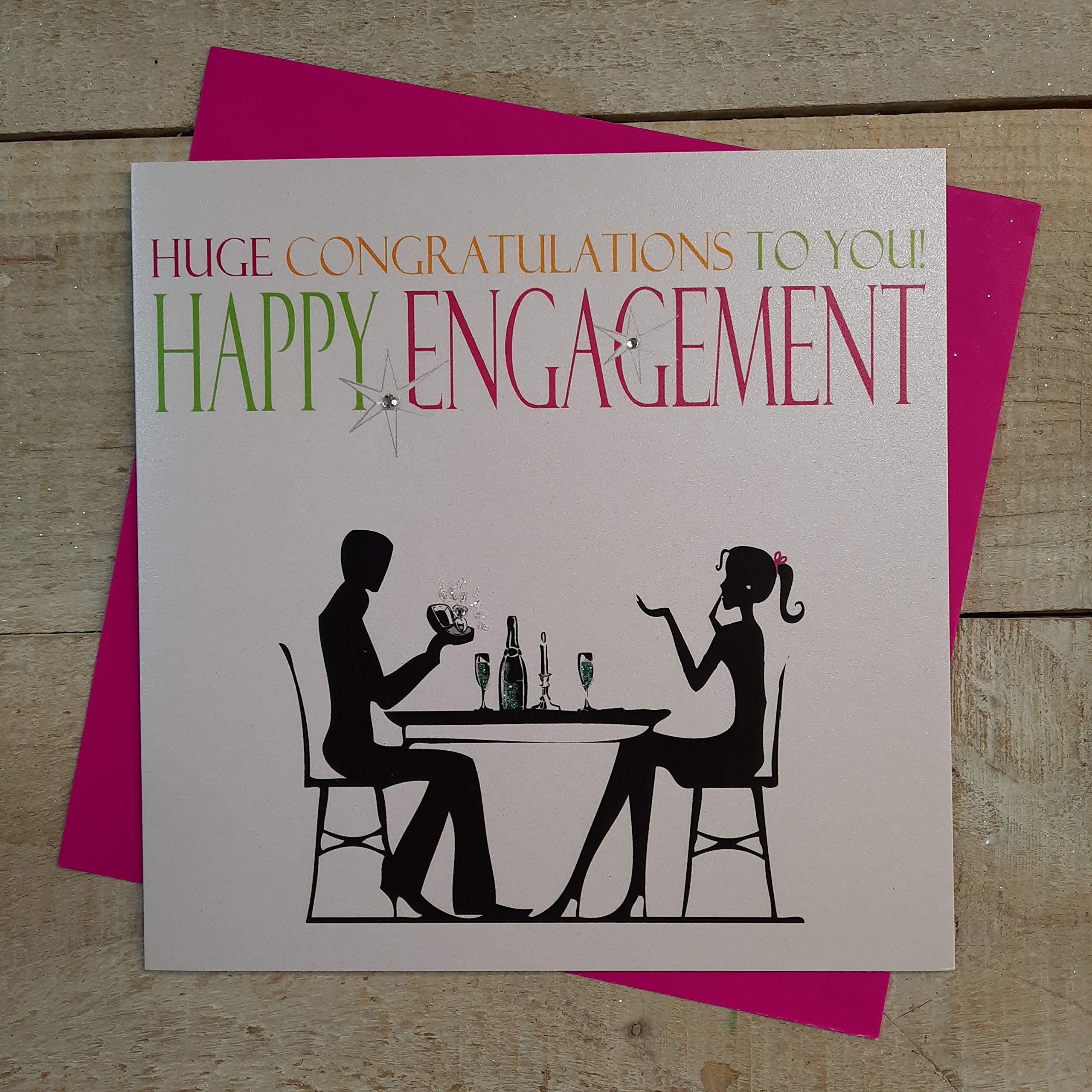WHITE COTTON CARDS Code N58 Huge Congratulations To You! Happy Engagement Hand Finished Engagement Card