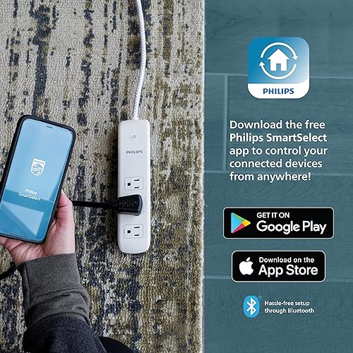 Miniatura 4 de Philips SPC9034WB37 - Cable de extensión inteligente Wi-Fi de 3 salidas, cable trenzado de 4 pies, control individual, compatible con Alexa, Google