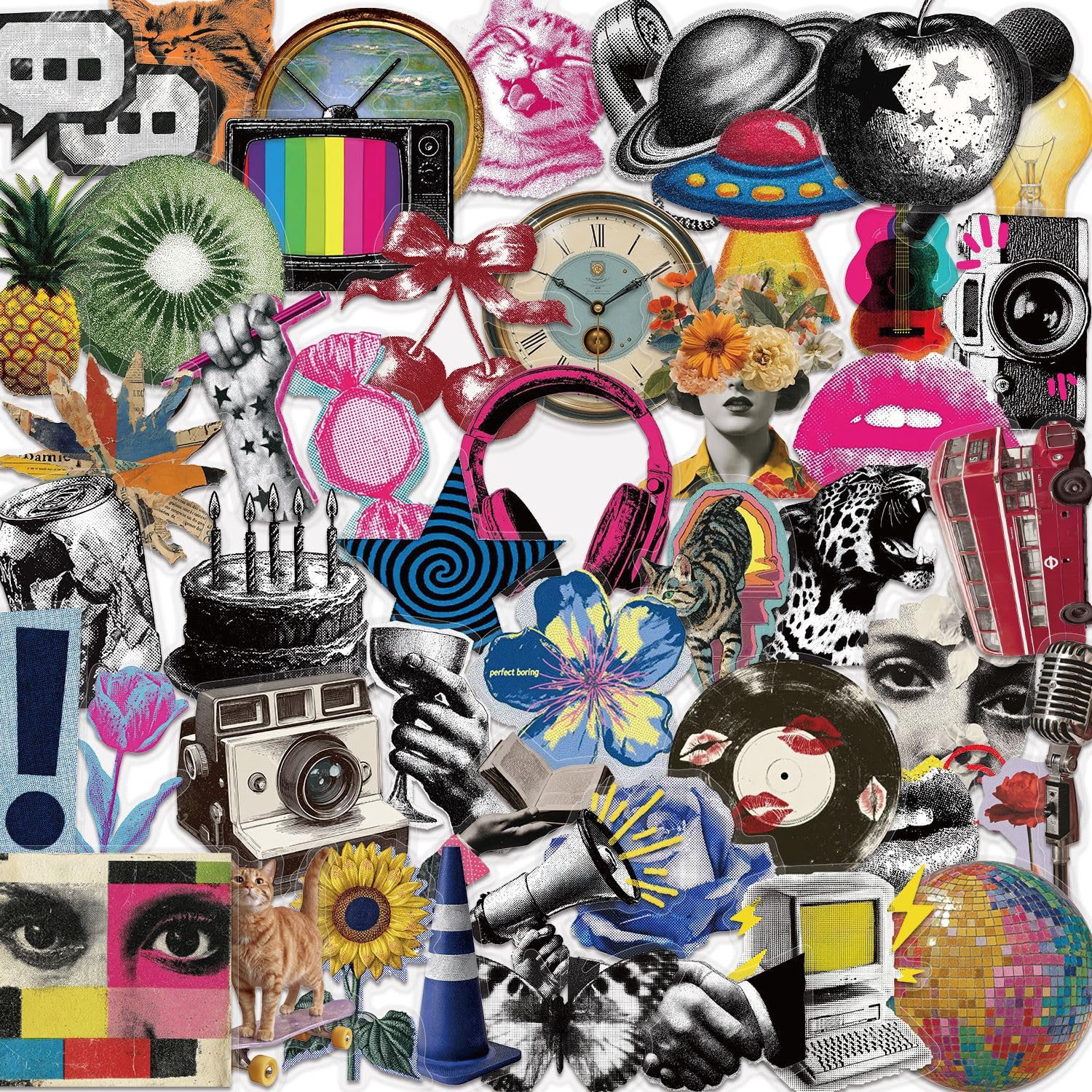50PCS Y2K Aesthetic Retro Pop Clear Stickers for Journal Laptop Scrapbook
