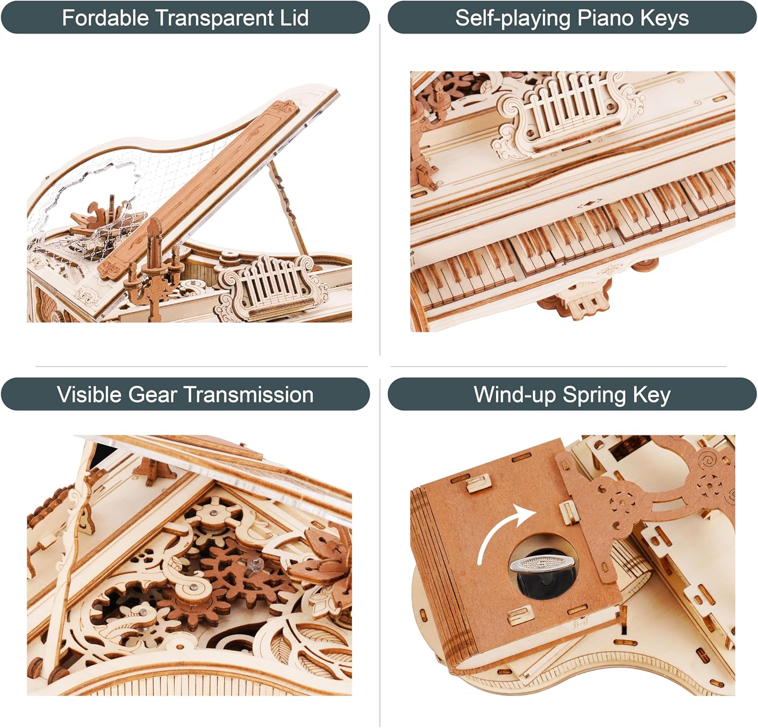 RoWood 3D Puzzles for Adults,DIY Music Box Gifts,Wooden Magic Piano Model Kits,Mechanical Wooden Puzzles,Music Box for Adults, Friends - Image 3