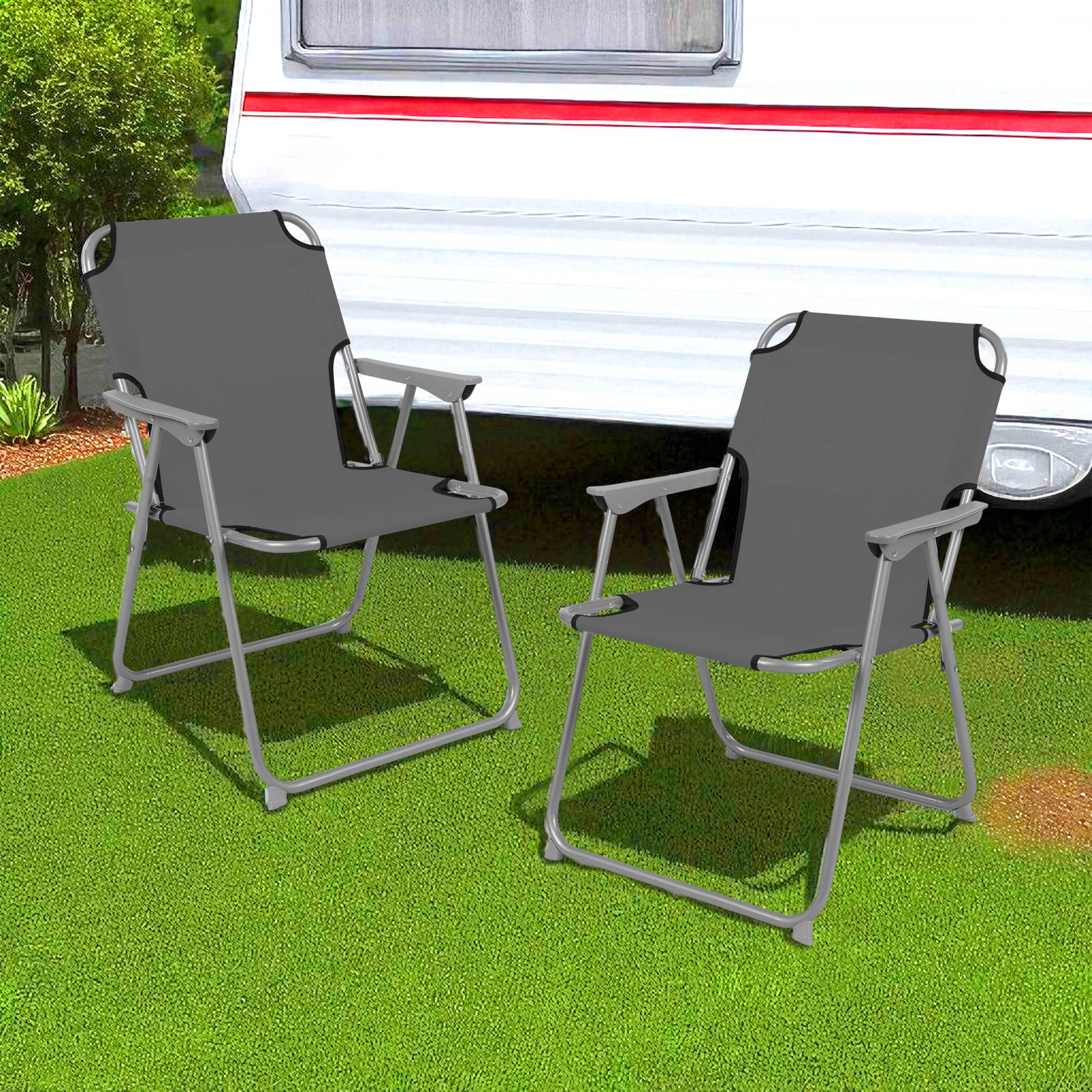 Spetebo Camping Klappstuhl grau belastbar bis 120 kg - 2er Set - Klassischer Campingstuhl klappbar - Gartenstuhl Angelstuhl Faltstuhl Campingsessel klassisch für Garten Reise Festival