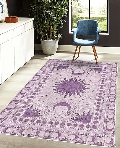 Miniatura 4 de Ambesonne Alfombra decorativa de sol y luna, diseño bohemio oculto de estrellas esotéricas con adorno solar creciente, alfombra de calidad para