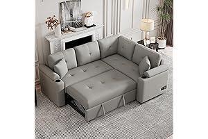 PURLOVE Boucle L-Shape Sleeper Sofa with USB Charging