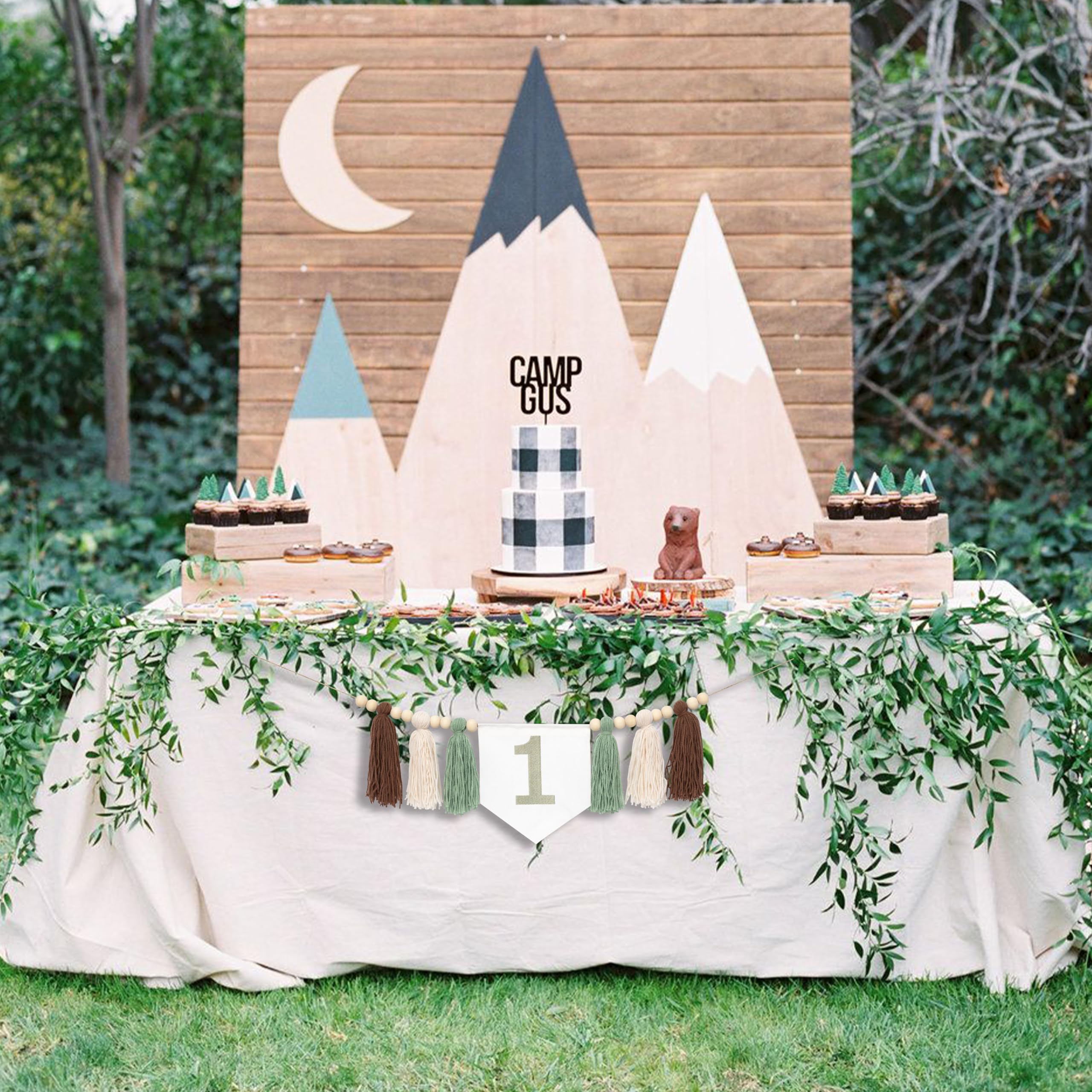 Wild One Jungle Safari High Chair Banner – Green Tassel Garland For 1st Birthday