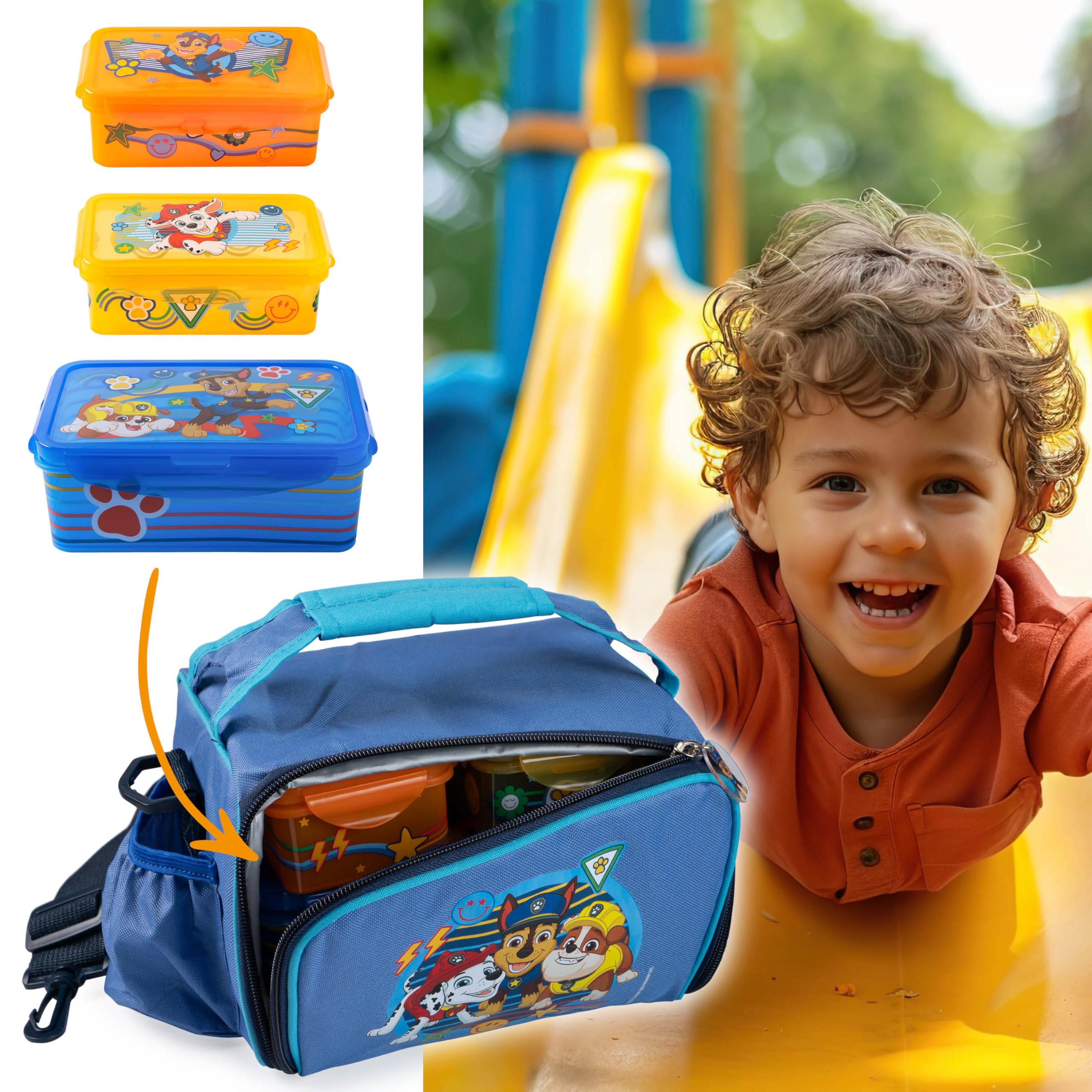 p:os PAW Patrol Kühltasche Klein Kinder 1,7 L - Mini-Kühlbox inkl. 3x Brotdose - Perfekt für Unterwegs, Strand, Kindergarten oder Schule, Blau