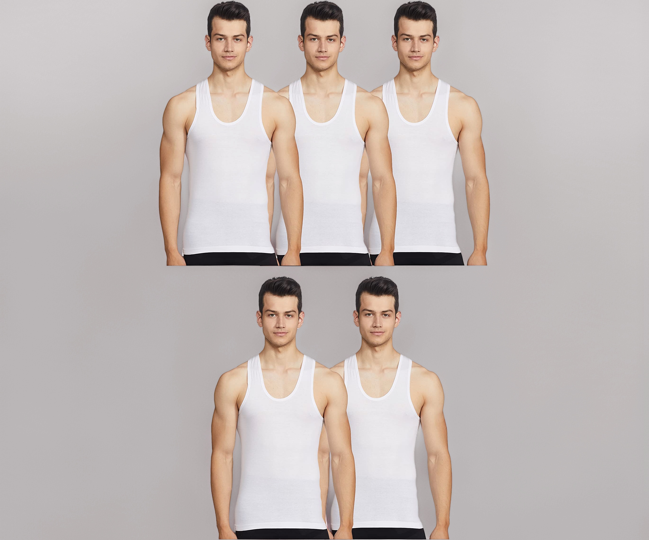 Sleeveless Vest for Men, 100% Cotton Material, Round Neck, Pack of 5