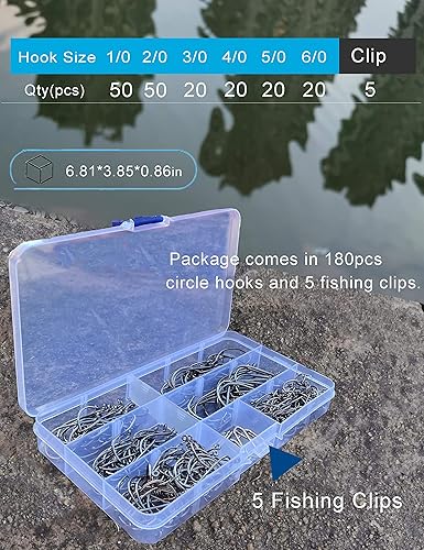 Miniatura 2 de Facikono Ganchos circulares para pesca de bagre de agua salada, 180 ganchos de pesca con desplazamiento de pulpo con 5 clips de alimentación