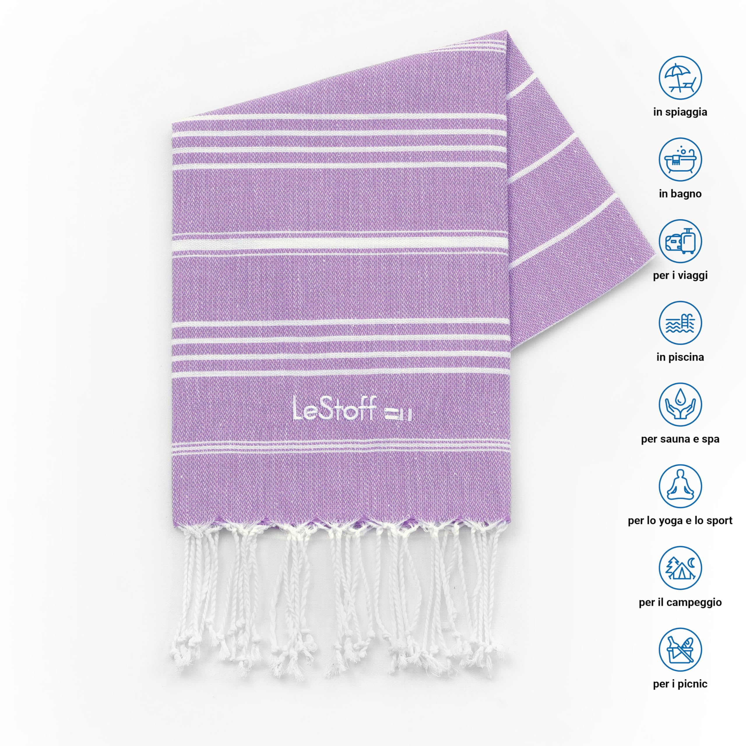 LeStoff Telo mare - 100% Cotone bio, 50 x 100 cm, Prelavato, Assorbente, Asciugatura Rapida, Leggero, Fouta, Telo Ospite, Telo Doccia, Telo Yoga, Telo Benessere, Asciugamano Sportivo Palestra (Lilac)