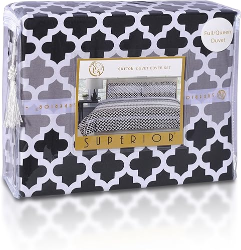 Miniatura 7 de SUPERIOR Sutton - Juego de funda de edredón, tamaño matrimonialqueen, negrogris