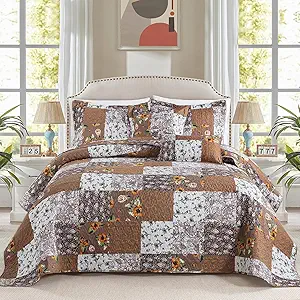 BEDIFANY Fall Twin Quilt Set - Cotton Filling Reversible Farmhouse Bedspreads Twin XL Size with Pillow Sham - Lightweight Twin Size Quilt Bedding Sets, 2 Pieces (68 x 86 inch)