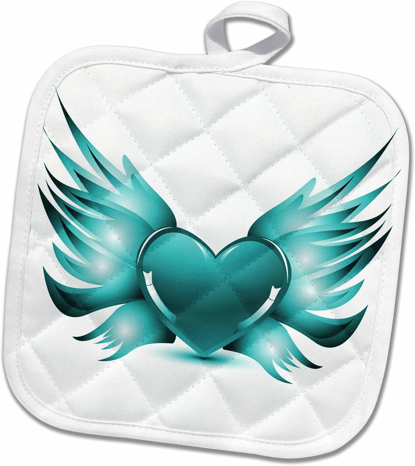 3D Rose Turquoise Heart with Wings Pot Holder, 8" x 8"