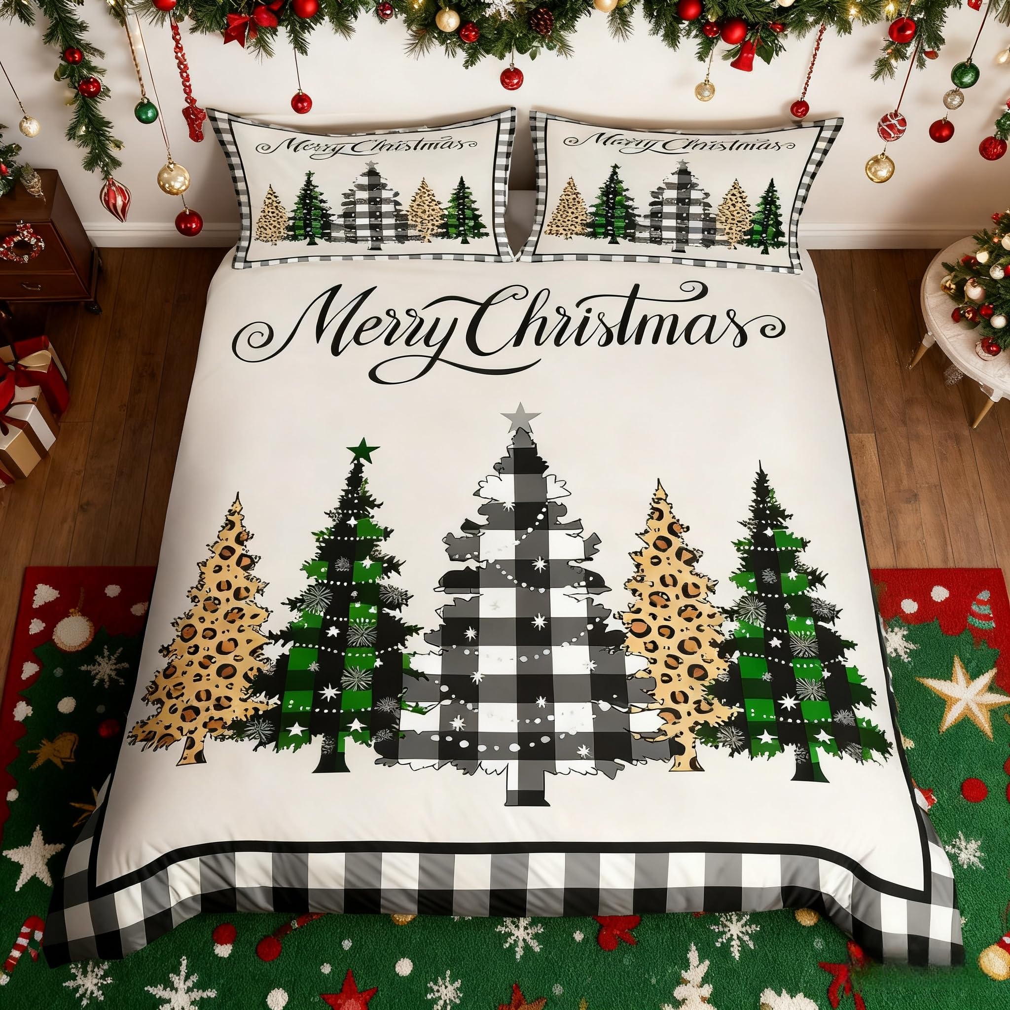 Parure de lit de Noël design cabane rétro pour des nuits chaleureuses en famille en hiver