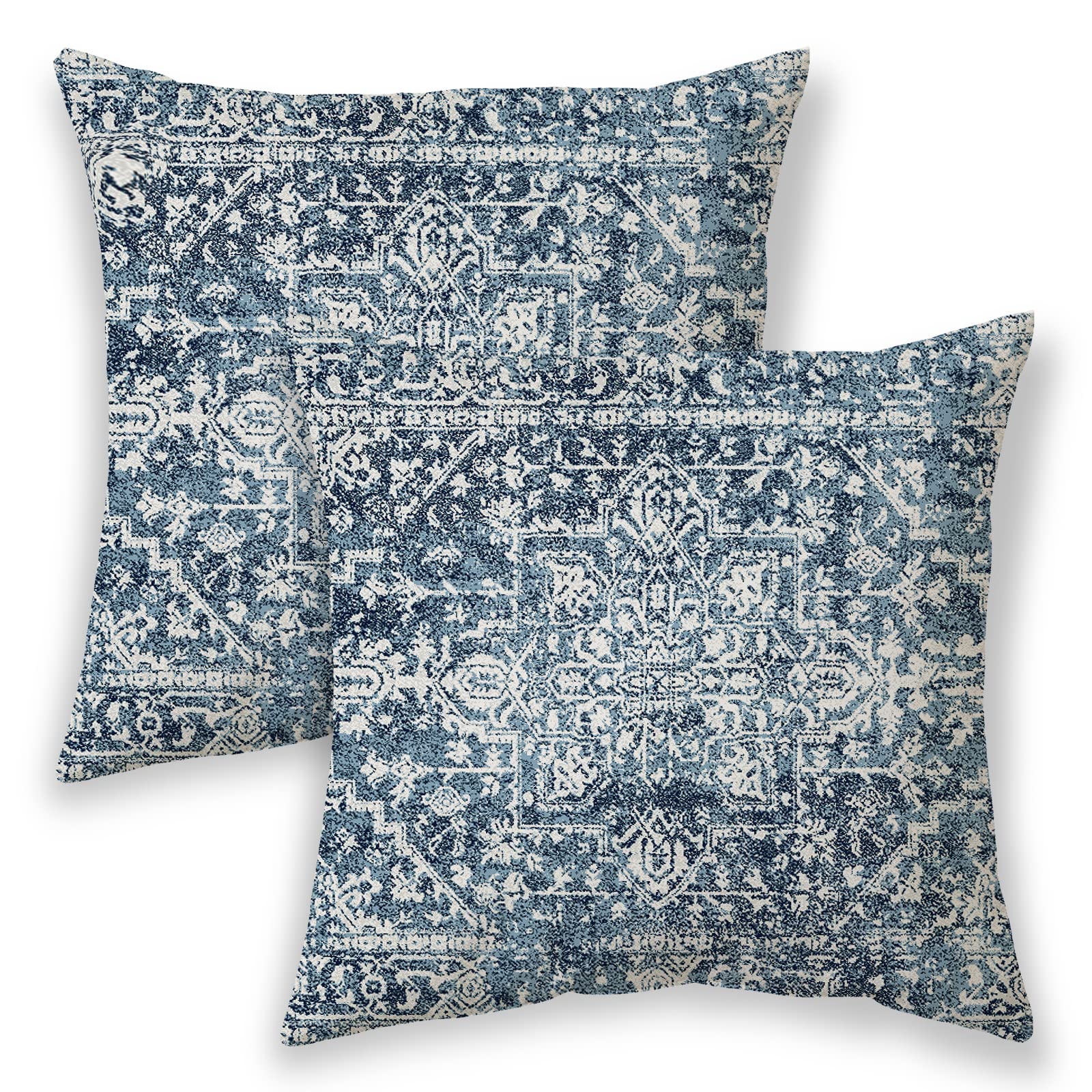 BETGINY Boho Pillow Covers 20x20,Navy Blue Ethnic Design Outdoor Decorative Throw Pillows for Couch, Carpet Pattern Decor Cushion Cover 2 Pcs
