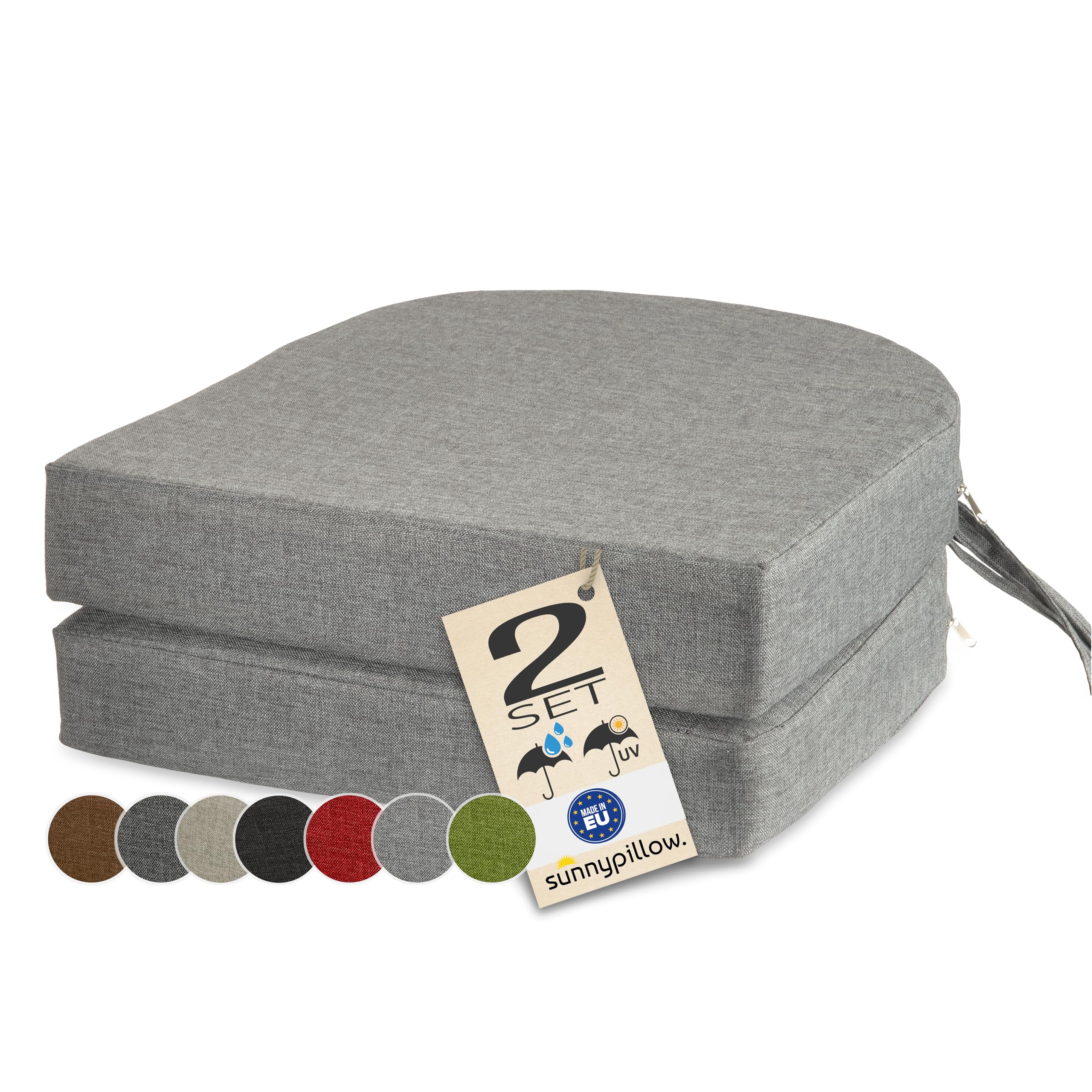 sunnypillow Lot de 2 Coussins de Chaise 40 x 40 x 7cm, Extérieur - imperméables résistants aux UV - Coussin d'assise pour bancs - Coussin de siège pour la Maison et Le Jardin - Gris