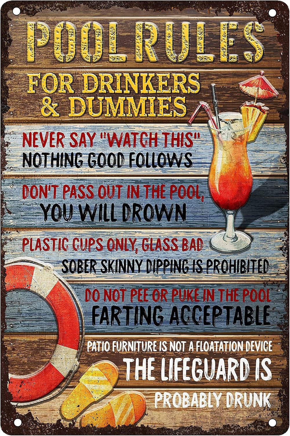 Pool Rules for Drinkers & Dummies Vintage Retro Tin Sign