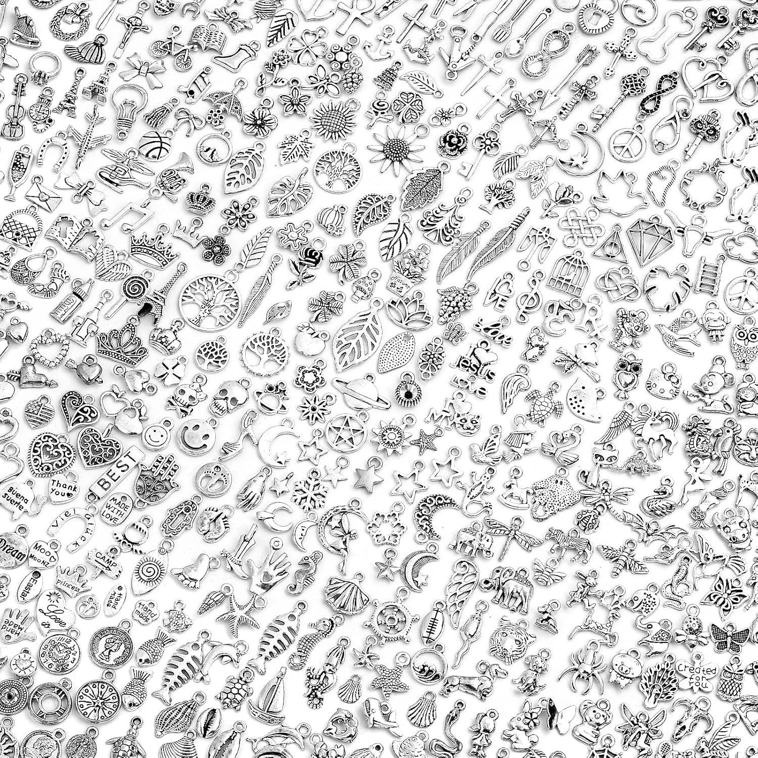 400 Pcs Silver Charms for Jewelry Making and Bracelets Making, Wholesale Bulk Lots Jewelry Making Charms Tiny Assorted Mixed Tibetan Silver Metal Charms Pendants for DIY Necklace Bracelet Jewelry Making and Crafting