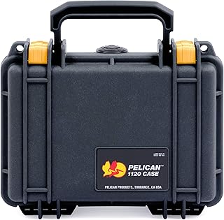 Pelican Protector 1120 Case by ColorCase - Black - Small Size Waterproof Case with Pick & Pluck Foam & Convoluted Lid Foam - Yellow Latches